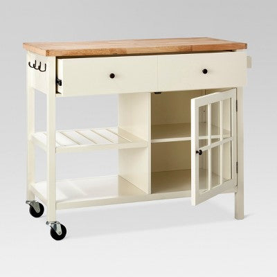 Windham Wood Top Kitchen Island Off White - Threshold (Assembly required): Pine & Rubberwood Frame, Storage Cart with Casters (LOCAL PICKUP ONLY)
