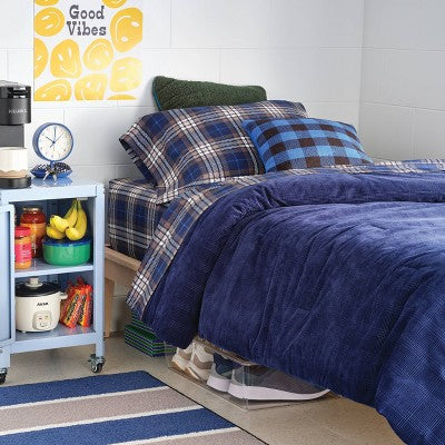 Twin/Twin Extra Long Microfiber Sheet Set Blue/Gen Plaid - Room Essentials