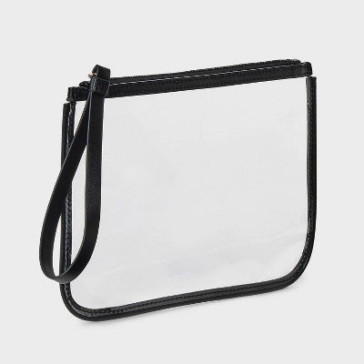 Clear Pouch Wristlet - A New Day Black: Solid TPU Shell, Zip Closure, Faux Leather, Unstructured Design, 8.75" x 6.375"