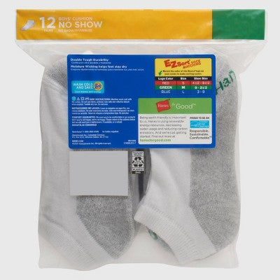 Hanes Boys' 12pk Cushioned No Show Athletic Socks - White L