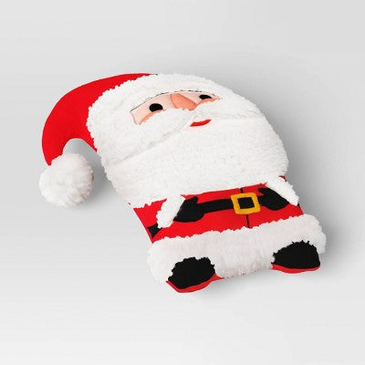 Christmas Shaped Santa Faux Shearling Throw Pillow Red/Ivory - Wondershop