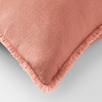 Lumbar Heavyweight Linen Blend Throw Pillow Terracotta - Casaluna: Rectangle, Rayon Weave, Indoor Use, Hidden Zipper (LOCAL PICKUP ONLY)