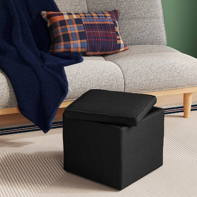 Square Small Storage Dorm Ottoman Dark Black - Room Essentials