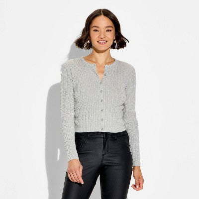 Women's Crewneck Baby Cable Cardigan - Wild Fable Gray S