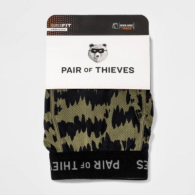 Pair of Thieves Men's Super Fit Camo Boxer Briefs - Forest Green S: Lightweight Mesh, Elastic Waistband