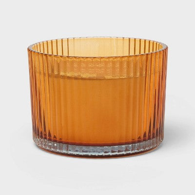 3 Wick Ribbed Glass Vanilla Pumpkin Fall Candle - Threshold: Fall