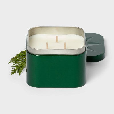 3 Wick Lidded Metal Tin Candle Forest Fir 12oz Green - Threshold