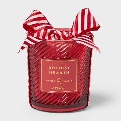 Swirled Glass Holiday Hearth Jar Candle Red 5.5oz - Threshold