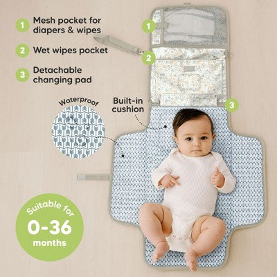 KeaBabies Ezee Portable Diaper Changing Pad, Portable Diaper Changing Mat, Waterproof Foldable Diaper Changing Pad (Prairie)