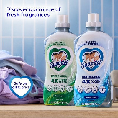 Suavitel Refresher Fabric Rinse, 4X Odor Action, Floral Fresh Scent - 25.5 fl oz: Paraben-Free, Bleach-Free, Phosphate-Free, Liquid Laundry Additive