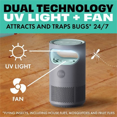 STEM Electric Fan Fruit Fly, Gnat & Fly Trap Starter Kit - 1 Unit + 5 Glue Traps: Non-Toxic, Safe for Kids & Pets, Electric Powered