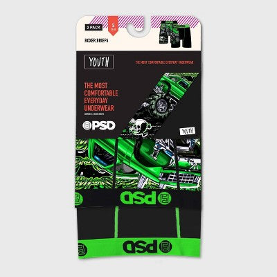 PSD Boys' 2pk Monster Truck Printed Boxer Briefs - Green S