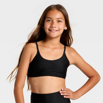 Girls' Trilette Shirred Swimsuit Top - art class Black XL