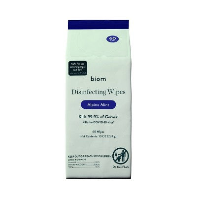Biom Plastic Free Plant Based Disinfecting Wipes - Alpine Mint - 60ct