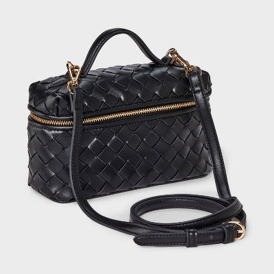 Check Top Handle Vanity Crossbody Bag - A New Day Black