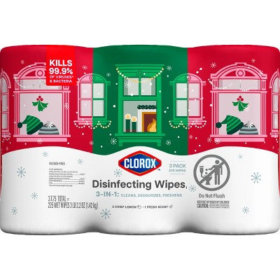 Clorox Fresh Lemon Scented Seasonal Disinfecting Wipes All Purpose Cleaners - 75ct/3 Value Pack