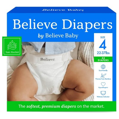 Believe BabyPremium Soft Hypoallergenic Disposable Diapers - Size 4 - 44ct