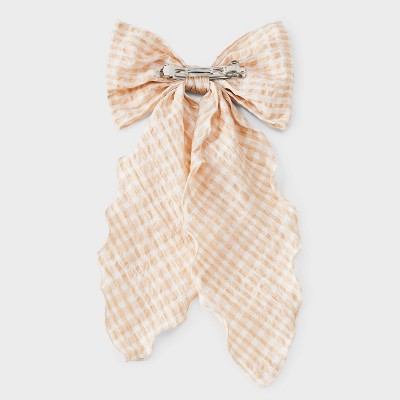 Gingham Bow Hair Barrette - Wild Fable Orange: Classic Check Pattern, Recycled Polyester