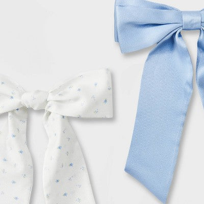 Girls' 2pk Flower Satin Bow Hair Clips - art class Blue/White
