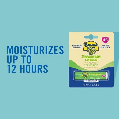 Banana Boat Sunscreen Lip Balm SPF 45 with Aloe Vera and Vitamin E, Broad Spectrum Protection, 0.15 oz