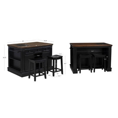 Powell Posie Kitchen Island with 2 Stools Black (LOCAL PICKUP ONLY)