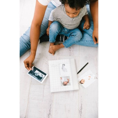 Pearhead Gingham Baby Memory Book - Gray