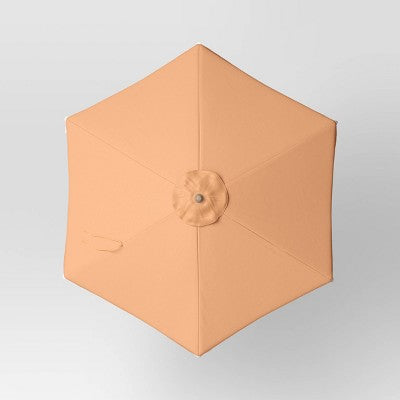 7.5' Fringe Edge Outdoor Round Patio Market Umbrellas Mustard Yellow with Faux Wood Pole - Threshold (LOCAL PICKUP ONLY)