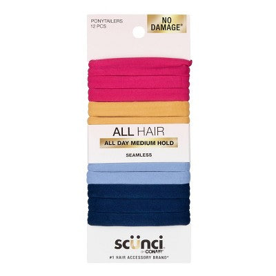 scunci No Damage Super Comfy Hosiery Elastic Hair Tie Ponytailers - Assorted Colors - All Hair - 12pcs