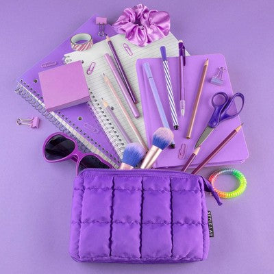 Style Lab Expandable Quilted Puffer Pouch Neon Purple