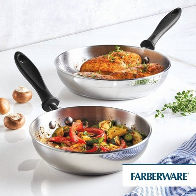 Farberware Reliance 2pc Stainless Steel Skillets: Dishwasher-Safe, Phenolic Handle, Induction Compatible