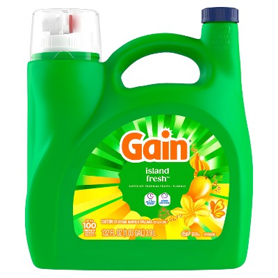 Gain Island Fresh Liquid Laundry Detergents 100 Loads - 132oz: Cold Water Detergent, Spill-Resistant Lid, Concentrated