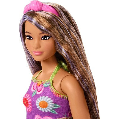 Barbie Fashionistas Doll #244 with Floral Halter Dress, Purple-Streaked Brown Hair
