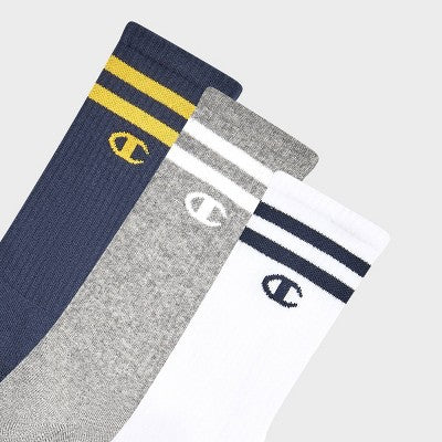 Champion Mens 3pk Varsity Cushion Crew Socks Navy/Gray/White 6-12