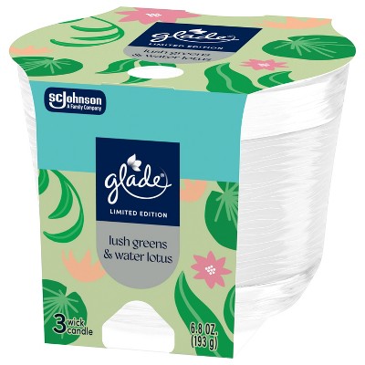 Glade 3 Wick Spring Scented Glass Jar Candles - Lush Greens & Water Lotus - 6.8oz: Indoor, Glass Container, 30 Hours Burn Time