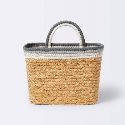 Wall Hanging Natural Woven Basket with Coiled Rope Handle - Gray - Cloud Island