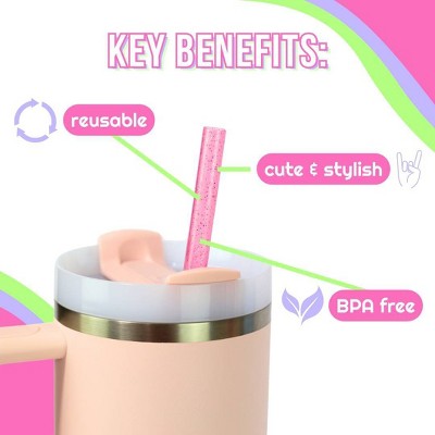 CharCharms 6pk 30oz Solid Water Bottle Straws: Reusable Polypropylene, Dishwasher-Safe, Pink Drinkware Accessories