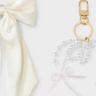 Bow Hair Barrette & Bag Charm - A New Day White