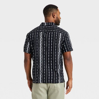 Men's Short Sleeve Camp Shirt - Goodfellow & Co Black Striped S