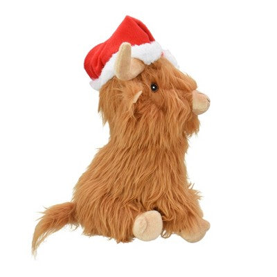 Multipet Highland Cow with Santa Hat Interactive Plush Dog Toy