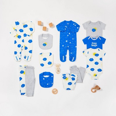 Huggies Baby Boys' 2pk Cloud Organic Pants - Blue/White/Yellow 9M