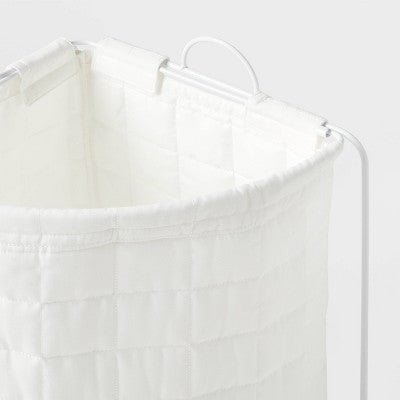 Quilted Collapsible Corner Kids' Hamper White - Pillowfort: Canvas Laundry Basket, 2500 Volume, 2 Handles, Check Pattern (LOCAL PICKUP ONLY)