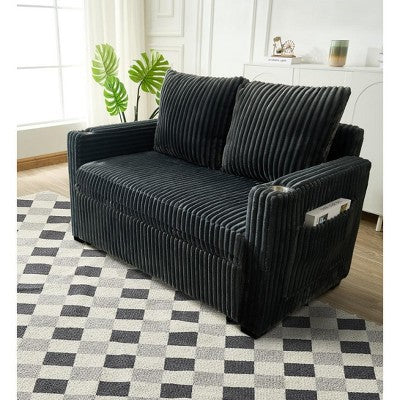 Recliner Sofa Bed with USB Charging and Adjustable Backrest,Gray Velvet Recliner Sofa for Living Room,Pull-Out Sofa Bed with Fabric-Koiai (LOCAL PICKUP ONLY)