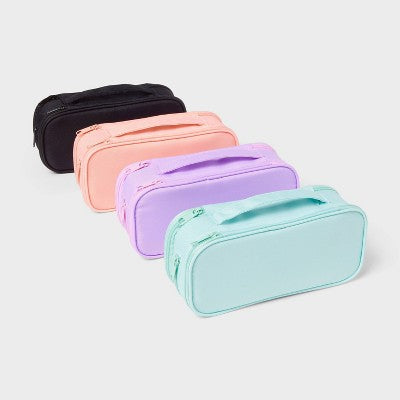 Triple Zip Multicompartment Pencil Case Pouch Teal - up&up