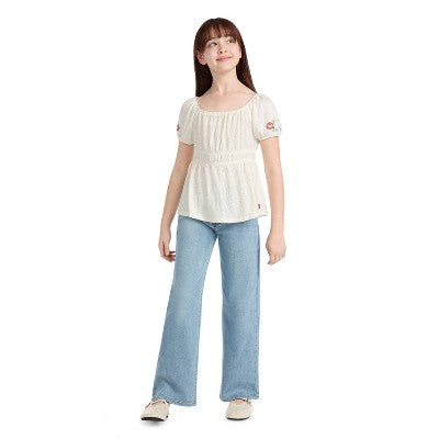 Levi's Girls' Smocked Puff Sleeve Top - White S
