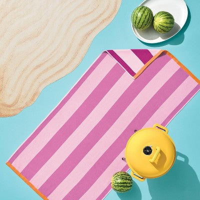 32"x62" Vertical Cabana Striped Reversible Beach Towel Pink - Sun Squad