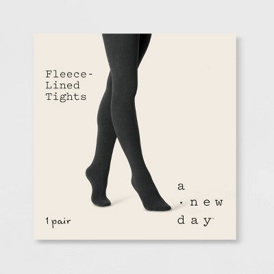 Women's Flat Knit Fleece Lined Tights - A New Day Black 1X
