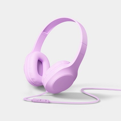 Wired Banded Over Ear Headphones with Microphone in Bright Lilac - heyday