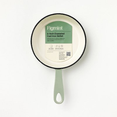 6" Enameled Cast Iron Skillet Sage Green - Figmint: Even-Heating, Oven-Safe, Nonstick, Induction Compatible