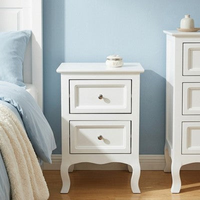 White Nightstand with 2-Tier Storage, Country Style Bedside Table for Bedroom, Dorm Essentials, Apartment Essentials, 23.6" L x 15.7" W (LOCAL PICKUP ONLY)