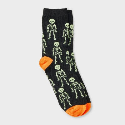 Women's Glow-in-the-Dark Skeletons Halloween Crew Socks - Hyde and EEK! Boutique Black/Orange 4 - 10